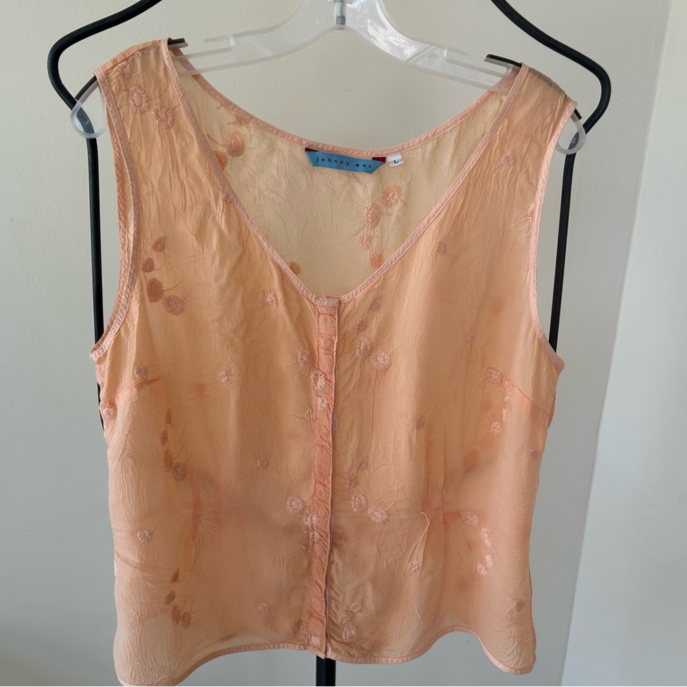 JOHNNY WAS Sleeveless Embroidered Rayon Top Large
